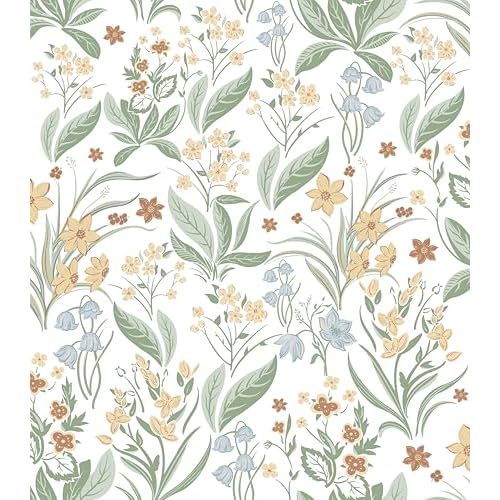 Floral Peel and Stick Wallpaper Boho Floral Contact Paper Nursery Flower Self Adhesive Removable Wallpaper for Bedroom Bathroom Waterproof Contact Paper Colorful Wildflower Leaf 197inL 17.3inW
