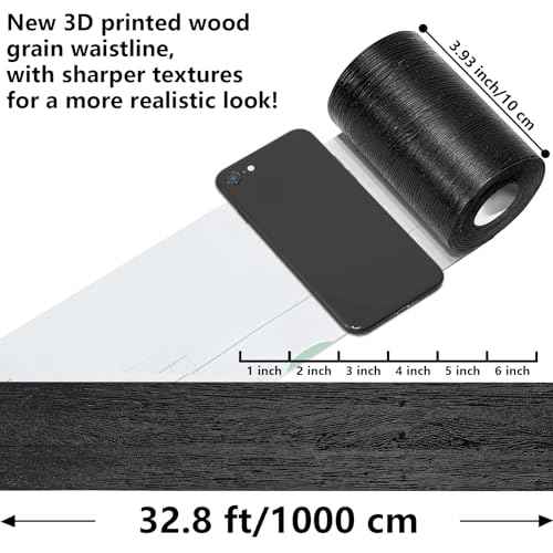 WADILE 3D Black Wood Grain Wallpaper Border Mirror Frame Removable Waterproof, Peel and Stick Wall Paper Border Decor Self Adhesive, Kitchen Bathroom Sticker