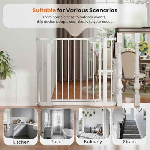 Auto-Close Baby Gate for Stairs & Doorways Dog Gate - Adjustable Steel Safety Gate with Dual Lock, Fits 29"-33" Wide, Pressure Mount No Drilling (White, 30-33" W x 30" H)