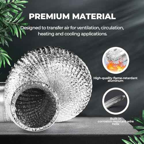Simple Deluxe 10 Inch 25 Feet Ducting, Non-Insulated Flex Air Aluminum Foil Duct for Dryer Vent Hose, Heating, Cooling, Ventilation, Exhaust, 2 Clamps Included, Silver