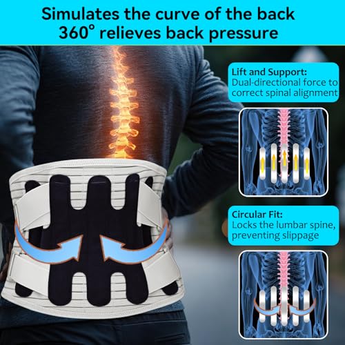 Back Brace for Lower Back Pain Women Men, Adjustable Lumbar Support Brace with Bionic Support System, Breathable Lower Back Brace for Work and Daily Use (Gray, X-Large)