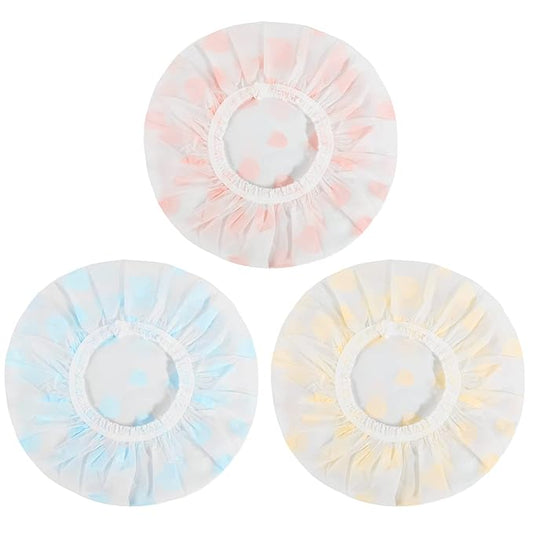 Waterproof Shower Caps, 3 Pcs Plastic Reusable Shower Caps Elastic Band Bath Caps for Women Ladies Spa Salon