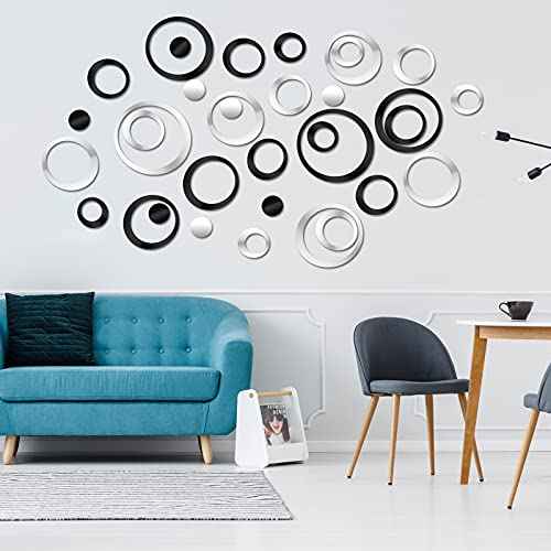 Outus 72 Pieces Acrylic Circle Mirror Wall Sticker Round Wall Decor Decals Removable DIY Adhesive for Living Room Bedroom Home Decoration(Black,Sliver,Gold)