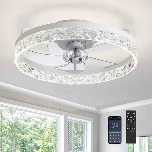 Ceiling Fans with Lights and Remote, 20¡± Ceiling Fan with 3 Blades, Modern Low Profile Ceiling Fan, Noiseless Reversible DC Motor for Bedroom Living Room