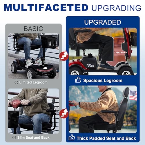Metro Mobility Powered Mobility Scooters, 4 Wheel Mobility Scooters for Adults, 300 lbs Capacity Folding Mobility Scooter Lightweight, 16 Miles Long Travel Range Scooter with USB Charger Port Red