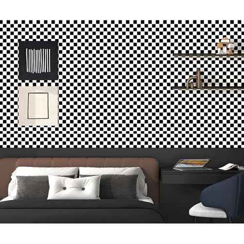 Modern Peel and Stick Wallpaper Black and White Mosaic Checkered Contact Paper 17.7"x118" Self Adhesive Lattice Wallpaper Removable Decorative Wallpapers for Bedroom Countertops Cabinet Vinyl Roll