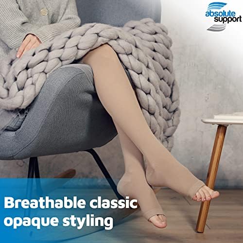 ABSOLUTE SUPPORT Compression Thigh High Stockings 20-30mmHg for Swelling, Silicone Border & Open Toe Socks for Women & Men, A213SW