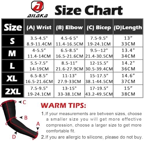 Ailaka Medical Compression Arm Sleeves for Men Women - 20-30 mmHg Lymphedema Compression Sleeves Support for Arms Pain