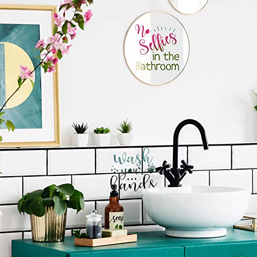9 Pieces Bathroom Stencils Bathroom Wall Decor Sign Stencils Reusable Quote Saying Stencils Template with Open Ring for Painting on Wood Wall Mirror Bathroom Decor