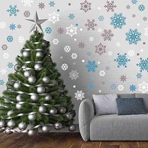 Tenare 305 Pieces Christmas Wall Decals Snowflakes Wall Stickers Xmas Silver and Winter Theme Snowflakes Winter Stickers Removable Home Decoration for Xmas Party
