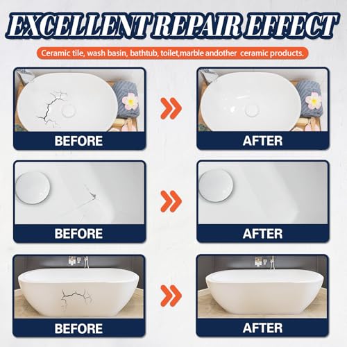 Porcelain & Fiberglass Repair Kit - Tub, Tile, Shower, Bathtub Repair Kit for Ceramic, Marble, Quartz, Granite - Waterproof & Leak-Proof Fix Cracks, Holes, Scratches, Dents (White)