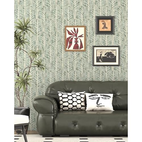 tiltil Peel and Stick Wallpaper Green Leaf Contact Paper Boho 17.7"x78.8" Modern Self Adhesive Wallpaper Removable Decorative Contact Paper for Cabinets and Drawers Wallpapers for Bathroom Waterproof