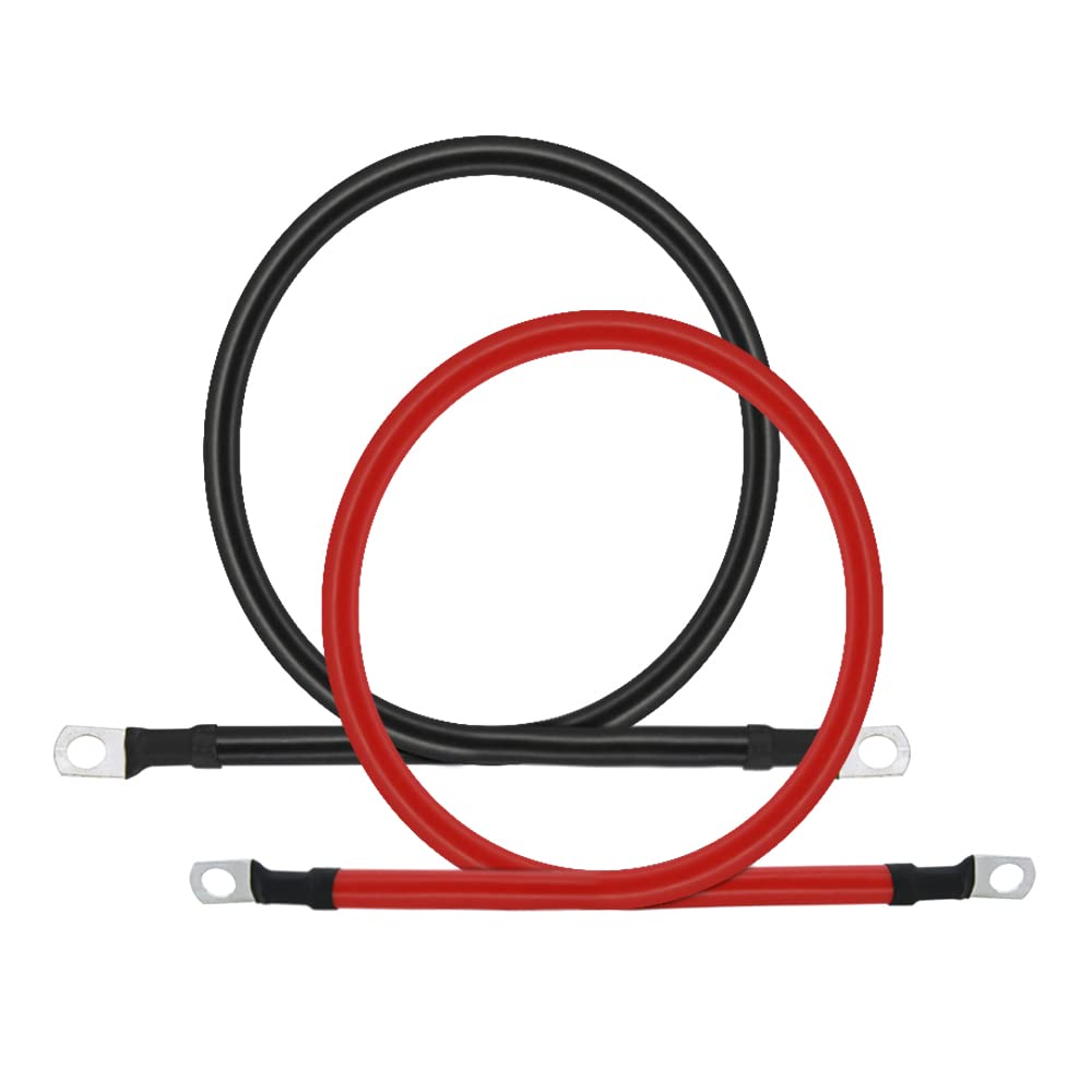 2 AWG Battery Cable 3FT 2 Gauge Pure Copper Battery Inverter Cables with 3/8 in Lugs Both Ends Power Inverter Wire Set for Automotive Solar Power Inverter Marine Boat RV Car Motorcycle (3FT)