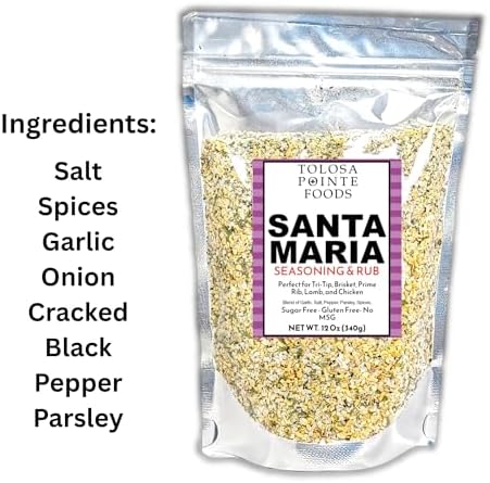 Tolosa Pointe Santa Maria Seasoning & BBQ Rub, 12 Oz, Sugar Free, Gluten Free, for Tri Tip, Pork, Steak, Chicken, Prime Rib Roast, & Grill, Traditional Style (Pack of 1)