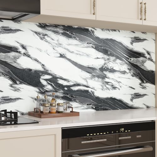 VaryPaper Modern Black and White Marble Contact Paper Kitchen Countertop Peel and Stick Marble Wallpaper for Bathroom Waterproof Self Adhesive Removable Granite Vinyl Wrap for Table Desk 15.7''x78.7''