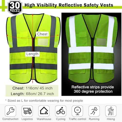 JaGely 6 Pack Reflective Safety Vests with Pockets, High Visibility Mesh Construction Vest for Men Women, Neon Yellow, Size L