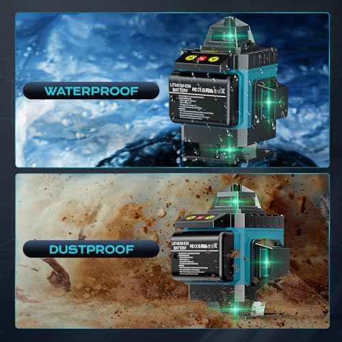 16 Line Laser Level 360 Self Leveling, 4x360¡ÆProfessional 4D Green Cross Line laser Level with 2 Batteries, Adjustable Brightness & Remote Control, for Tiling Floor Construction and Picture Hanging