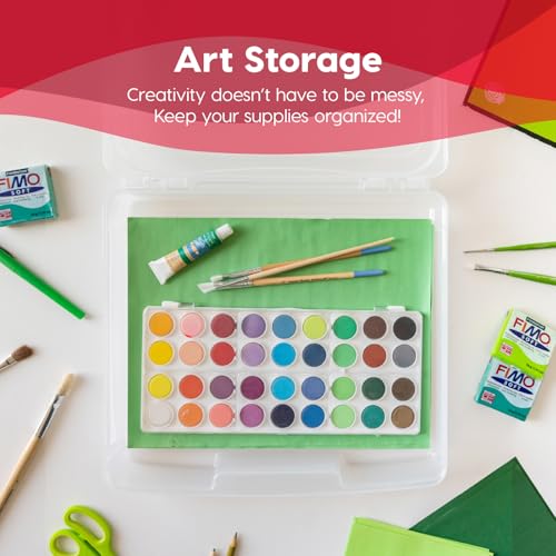 IRIS USA Board Game Storage Craft Organizer Box with Snap-Tight Latch Lid, 6-Pack Portable Plastic Case Bin for Puzzles, Magazines, Hobbies, Art Supplies, Fits 8.5" x 11" & A4 Papers, Thick, Clear
