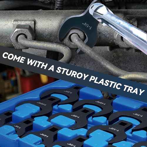 14 Piece Crows Foot Wrench Set, SAE Shockit Crows Foot for 1-1/16" to 2" Flare Nuts for 1/2" Drive Rachets & Extenders, Blackened Cr-V Steel Crowfoot Wrenches