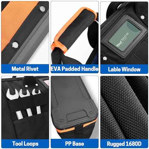 Wide Mouth Tool Bag, 16 Inch Heavy Duty Tool Bag with Waterproof Plastic Bottom, Multiple Purpose for Plumbers, Electricians, Handymen