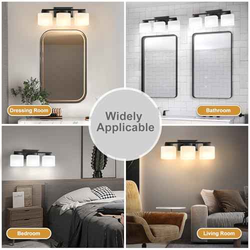 3-Light Bathroom Light Fixtures - Black Bathroom Vanity Lights with Frosted Glass Shade Modern Bathroom Lighting Fixtures Over Mirror - Wall Sconce Lamps for Bedroom,Living Room,Hallway