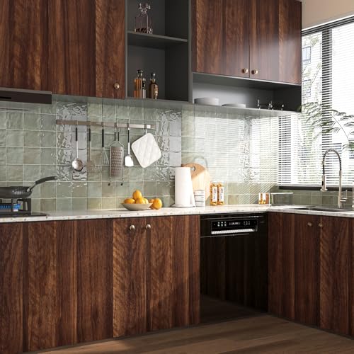 FunStick Dark Brown Wood Contact Paper for Countertops Waterproof Self Adhesive Walnut Wood Wallpaper Peel and Stick Countertop Contact Paper Wood Grain Contact Paper for Cabinets Kitchen Table 16x80