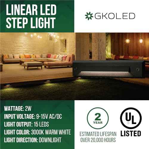 GKOLED 6 Pack LED Low Voltage Linear Step Lights, Landscape Cutoff Stair Riser Light, 2W 9-15V AC/DC 3000K Outdoor Waterproof Accent Lighting Fixtures, Die-cast Aluminum, Black Powder Coated Finish