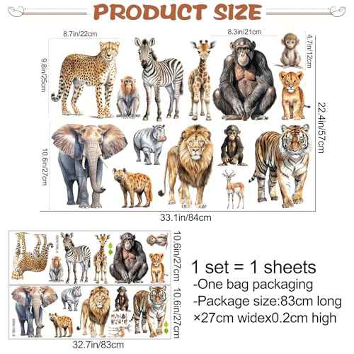 AM AMAONM Removable 3D Nature Jungle Wild Animals Wall Stickers DIY Peel and Stick Safari Tiger Lion Elephant Wall Decals Aniaml Wall art Decor for Kids Baby Bedroom Nursery Living Room (Anaiml Party)