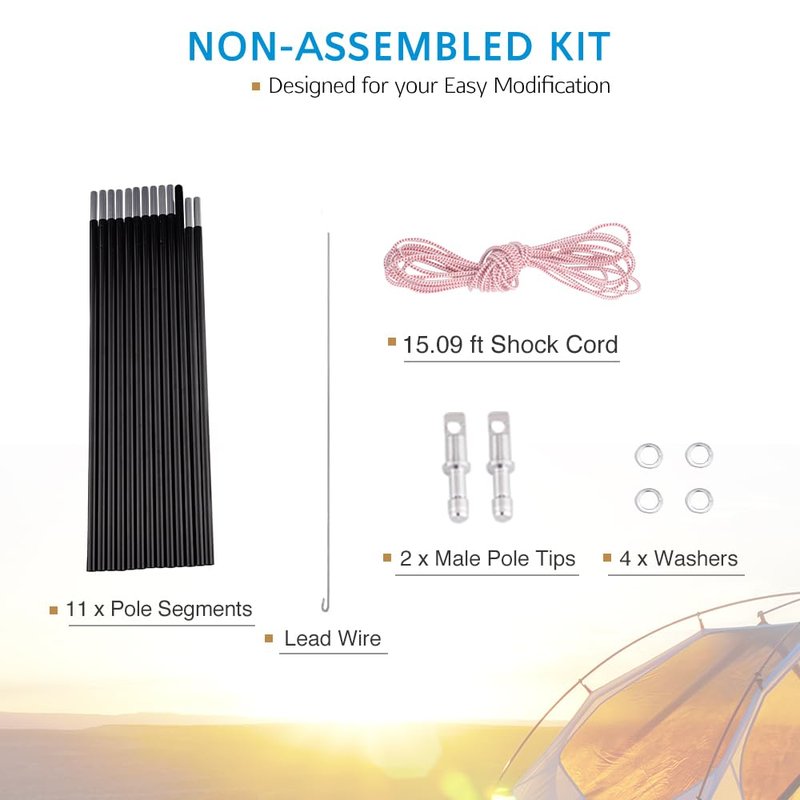 BRILLIANCE4U Tent Poles Replacement 0.33”/8.5mm, Fits Both Female and Male Ends, Lightweight Tent Pole Repair Kit, 7001 Aluminum Alloy Tent Rod, 14ft 7in 1 Pole Pack