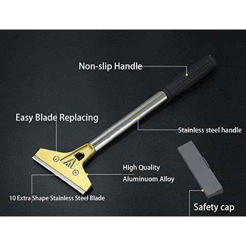 Wide 4" Long 12-1/2'' (32cm) Razor Blade Sticker Paint Gum Scraper Remover for Window, Long Handle Stove Oven Cleaner Glass Tile Windshield Granite Wall Cleaning Hand Tool, SCRP-B