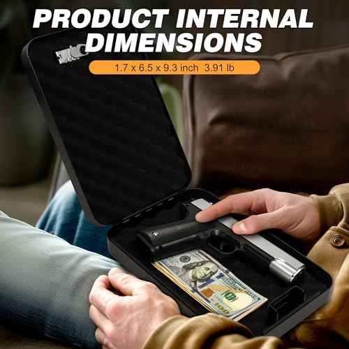 Portable Gun Safe for Pistols, Small Handgun Lock Box with Combination Lock or Key Lock, Portable Travel Pistol Safe for Travel, Home, Car (Large-Key)