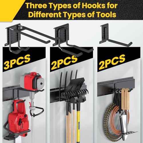 Garage Storage, Wall Mount Tool Storage Rack, 48 Inch Heavy-Duty Garage Organization Hook Set with Adjustable Rails, Tool Organizers and Storage Broom Holder Wall Mount, Gifts for Men