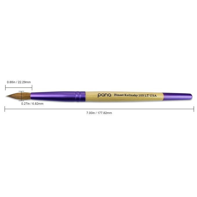 PANA Pure Kolinsky Hair Acrylic Nail Brush - Round Shape Purple Ferrule with Beige Wood Handle (Size 10)