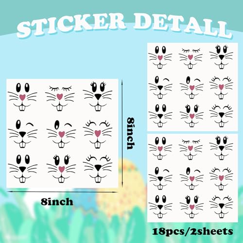18 Pcs Easter Bunny Face Vinyl Decals - Bunny Faces DIY Craft Vinyl Art Stickers, Wall Decals, Glass Window Stickers