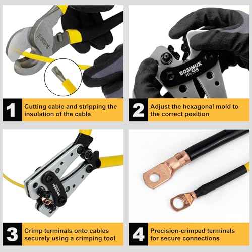 Battery Cable Lug Crimping Tool for AWG 10-1/0, Electrical Lug Crimper with 78pcs Copper Wire Lugs and 110pcs 3:1 Adhesive Heat Shrink Tubing, Wire Crimping Tool for Battery Cables