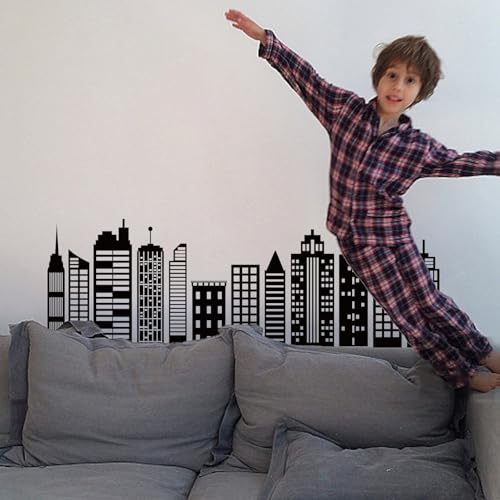 SUPERDANT Cityscape Wall Stickers City Buildings Silhouettes PVC Wall Art Decals Kids Room Vinyl Decor for Boy's Bedroom Livingroom Home Decoration School Dormitory Decals Party Decoration 38.6x14in