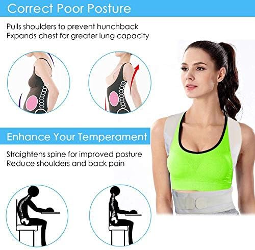 Thoracic Back Brace Posture Corrector - Magnetic Support for Neck Shoulder Upper and Lower Back Pain Relief - Perfect Posture Brace for Cervical Lumbar Spine - Fully Adjustable Belt (Beige, Large)