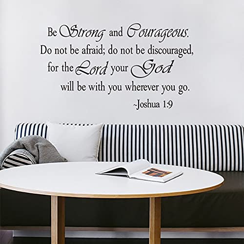 Inspirational Quotes Wall Decal, Be Strong and Courageous Vinyl Art Letters Wall Decor, Scripture Faith Sayings Words Wall Sticker Religious Bible Prayer Verse Motto Sticker for Living Room Church