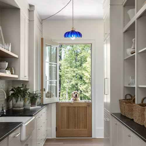 Plug in Pendant Light: Hanging Light Plug in Fixture Bule Glass Hanging Lamp, Pendant Lighting for Kitchen Island, Bedroom, Dining Room, Living Room, E26 No Bulb