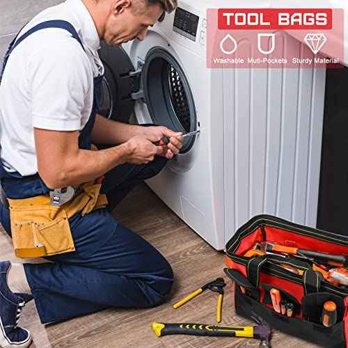 4 Pieces Tool Bag with Waterproof Strong Molded Base Multi Pockets Wide Mouth Tool Tote Multifunctional Tool Bag Large Capacity Organizer Heavy Duty Tool Storage Bag (Multicolor,16 Inch)