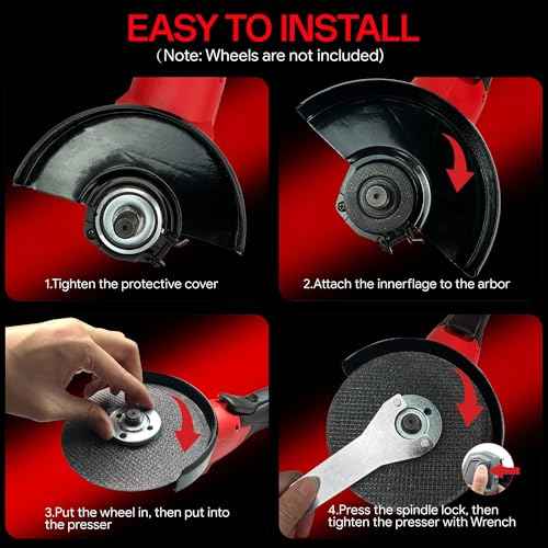 Cordless Angle Grinder Compatible, 4-1/2-Inch,1000RPM Brushless Motor with Cutting/Polishing Wheel Disc,Pin Wrench Kitbox For Metal Wood Polishing,Thin Steel (Red)