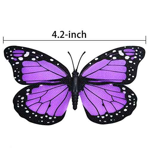AQUEENLY Monarch Butterfly Decorations, 4.72'' Purple Premium Artificial Monarch Butterfly to Decorate for Craft, Home, Wall, Wedding, Party (12 Pcs)