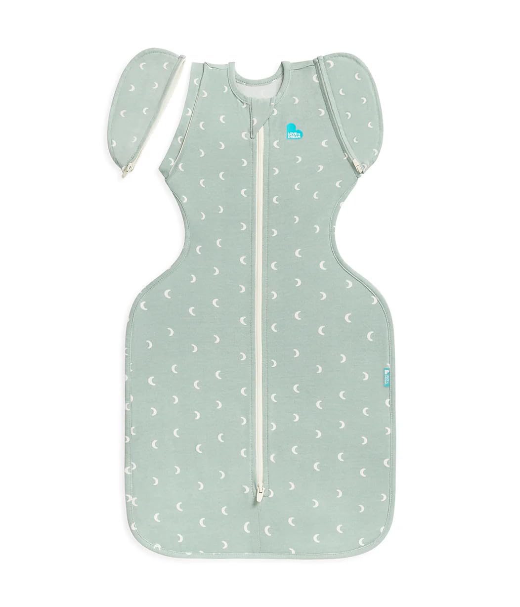 Love to Dream Swaddle Up Transition Bag Original, Arms Up Position, Light and Ultra Breathable Cotton - Sleep Bag - 1.0 TOG - (20-24°C) Ideal for Moderate Temps (Moon Olive, Large, 8.5–11kg)