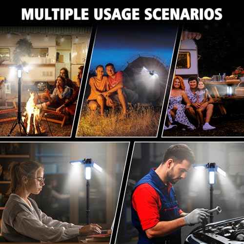 Camping Light Stand with Telescoping Pole - Rechargeable Solar Tent Lamp, Portable Cordless Camping Tent Light with 3 LED Heads, 5 Modes, 82" Tripod