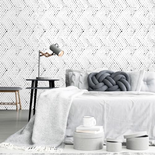 Froluya Black and White Peel and Stick Wallpaper Geometric Contact Paper 17.7inch x 393.7inch Polka Dots Self Adhesive Removable Contact Paper for Bathroom Decor Vinyl Modern Wallpaper Waterproof