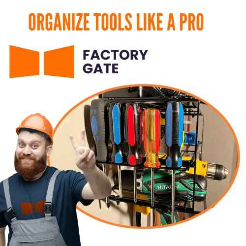 | Tool Organizer [ +6 Hang Clips INCLUDED ] Drill Holder | Tool Box Organizer | Tool Storage | Hardware Organizer | Garage Storage | Power Tool organizer Wall Mount | Metal, Black
