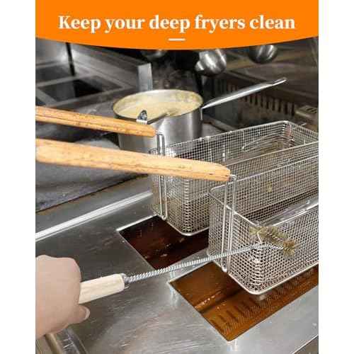 4-in-1 Fryer Cleaning Tools, L Shaped Fryer Cleaning Brush, Deep Fryer Crumb Scoop, Long Handle Deep Fryer Basket Cleaning Brush, Deep Fryer Cleanout Rod, Applies to Commercial Kitchen, Fryer, Drain