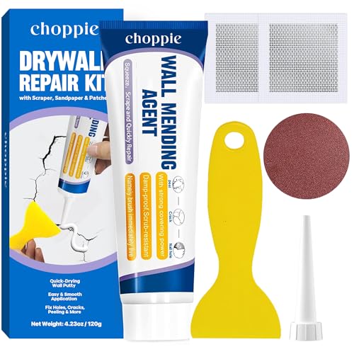Choppie Drywall Repair Kit (4.2 Oz), Spackle Wall Repair, Wall Repair Patch Kit to Fill The Holes, Walls Putty Hole Repair Quick and Easy Solution, Sandpaper, Drywall Patches with Scraper