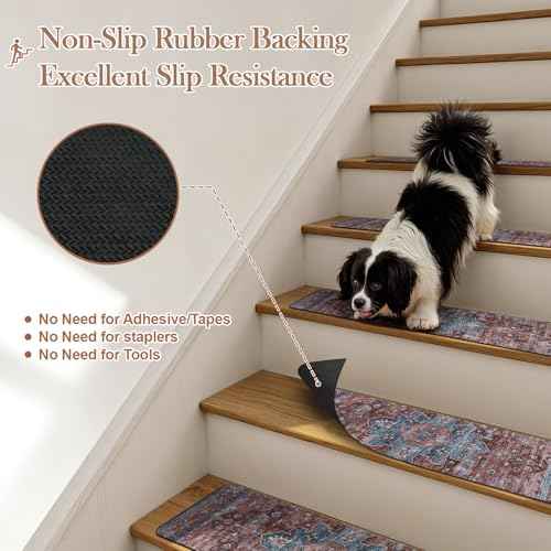 OJIA Non-Slip Stair Treads for Wooden Steps 15PCS, 30"X8" Indoor Stair Runners Slip Resistant Stair Rugs Safety Mats for Dogs, Kids & Elders, Rubber Backed Carpet Stair Treads Stair Covers