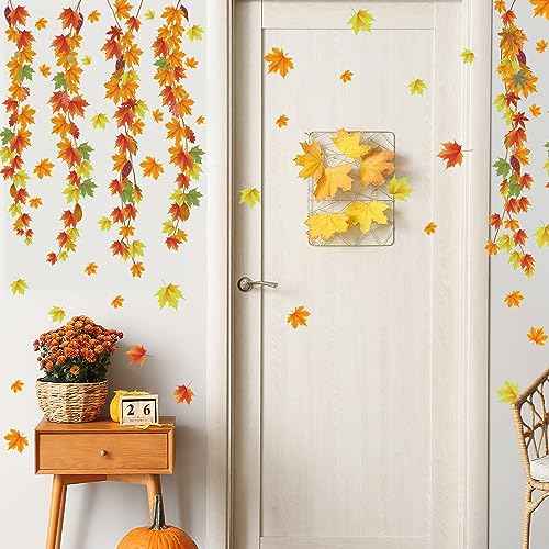 3 Sheets Maple Leaves Vine Wall Sticker Fall Leaf Wall Decal Removable Peel and Stick Autumn Wall Art Decor for Sofa Background Baby Bedroom Nursery Room Decorations